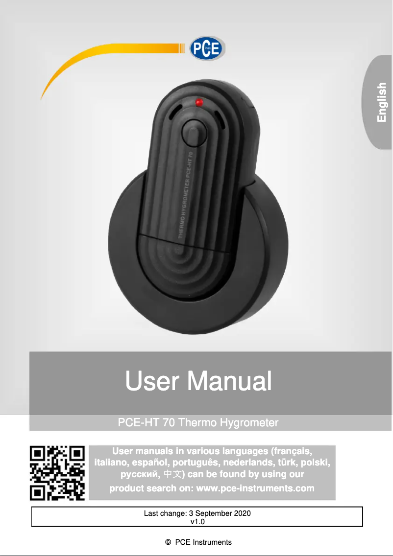 Page n°1 - Manuel utilisateur PCE Instruments PCE-HT 70