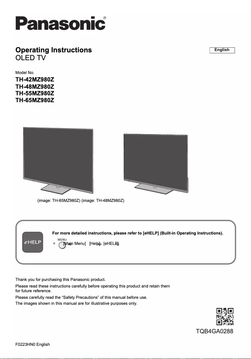 Page 1 de la notice Manuel utilisateur Panasonic TH-55MZ980Z