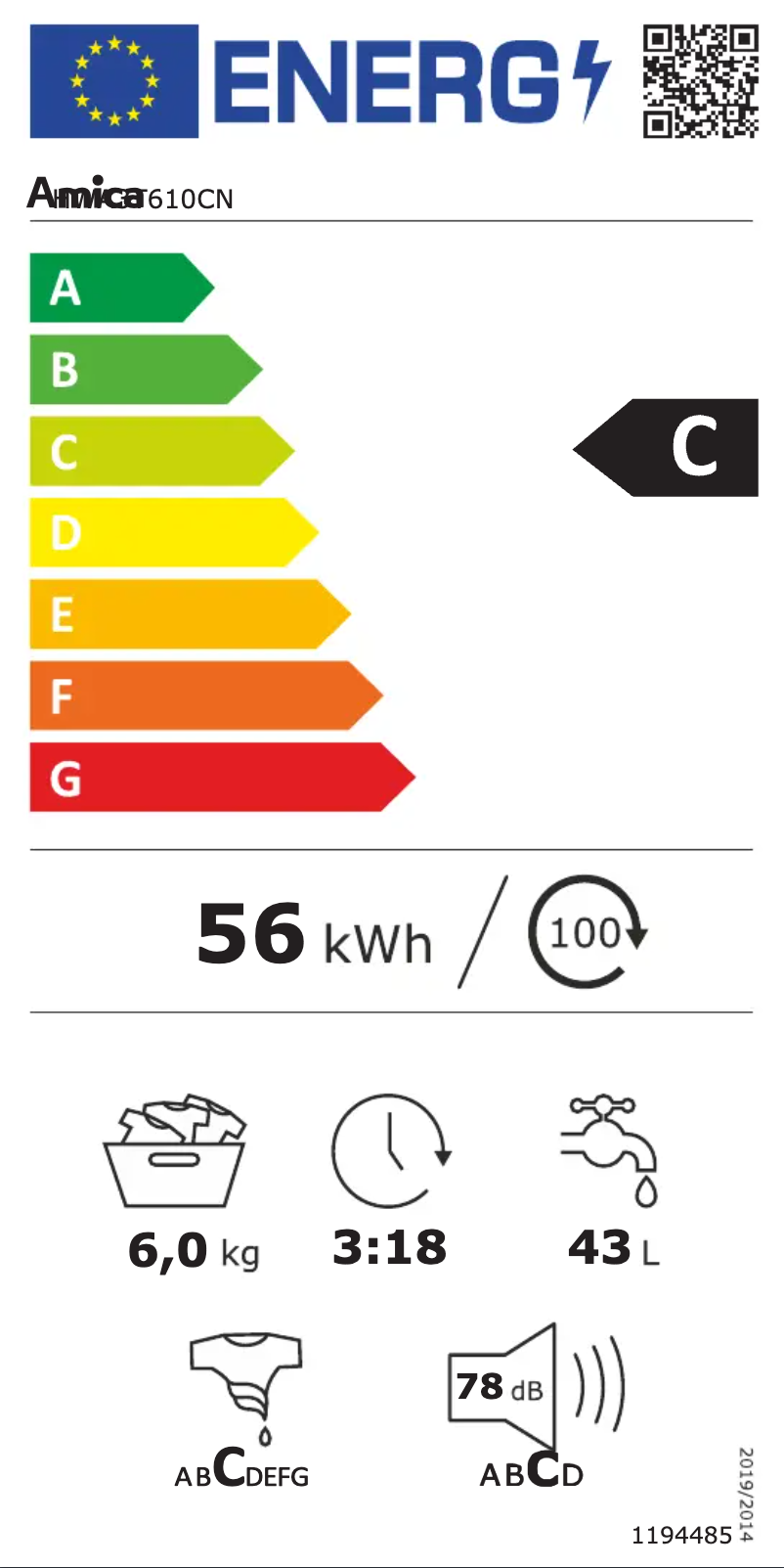 Page n°1 - Label énergétique Amica HWA3T610CN
