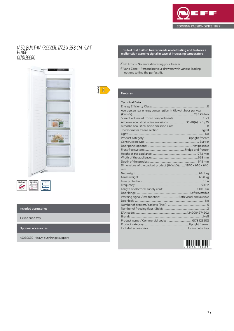 Page n°1 - Fiche technique Neff GI7812EE0G