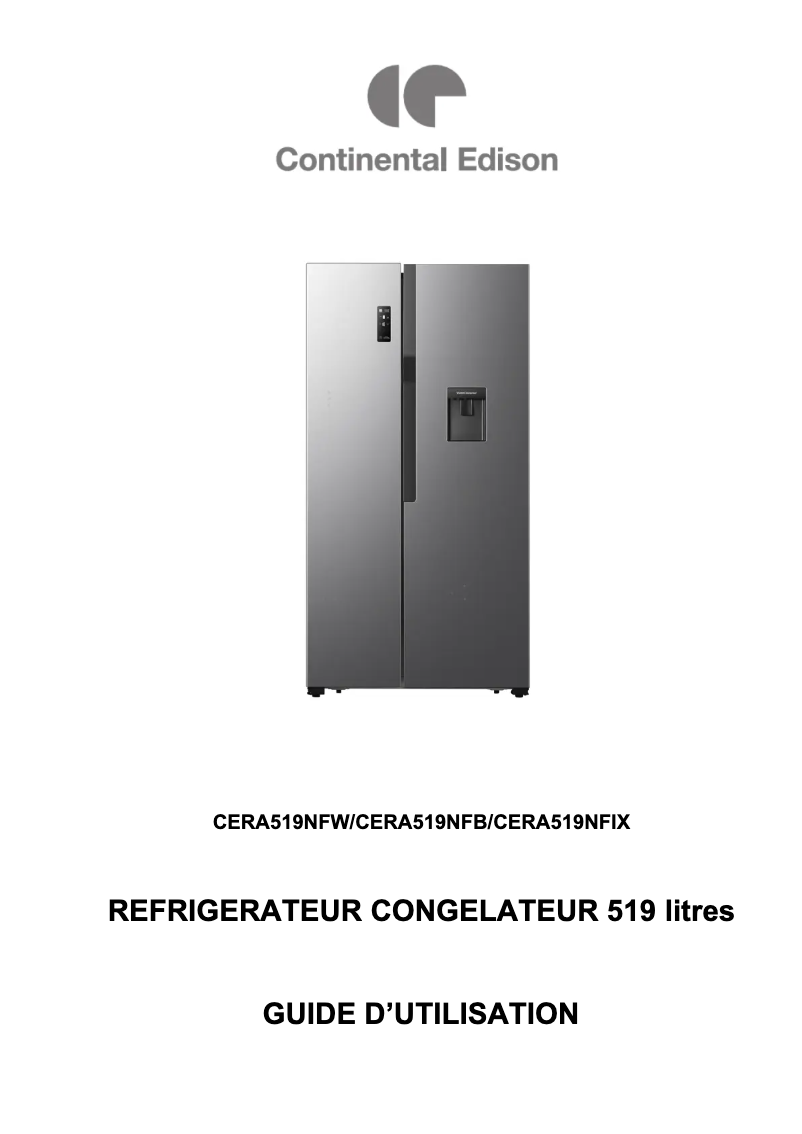Page n°1 - Manuel utilisateur Continental Edison CERA519NFB