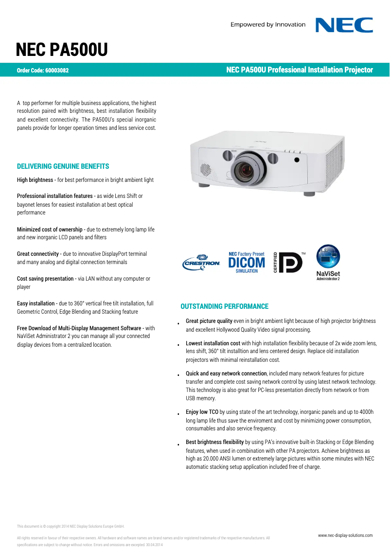 Image de la première page du manuel de l'appareil PA500U