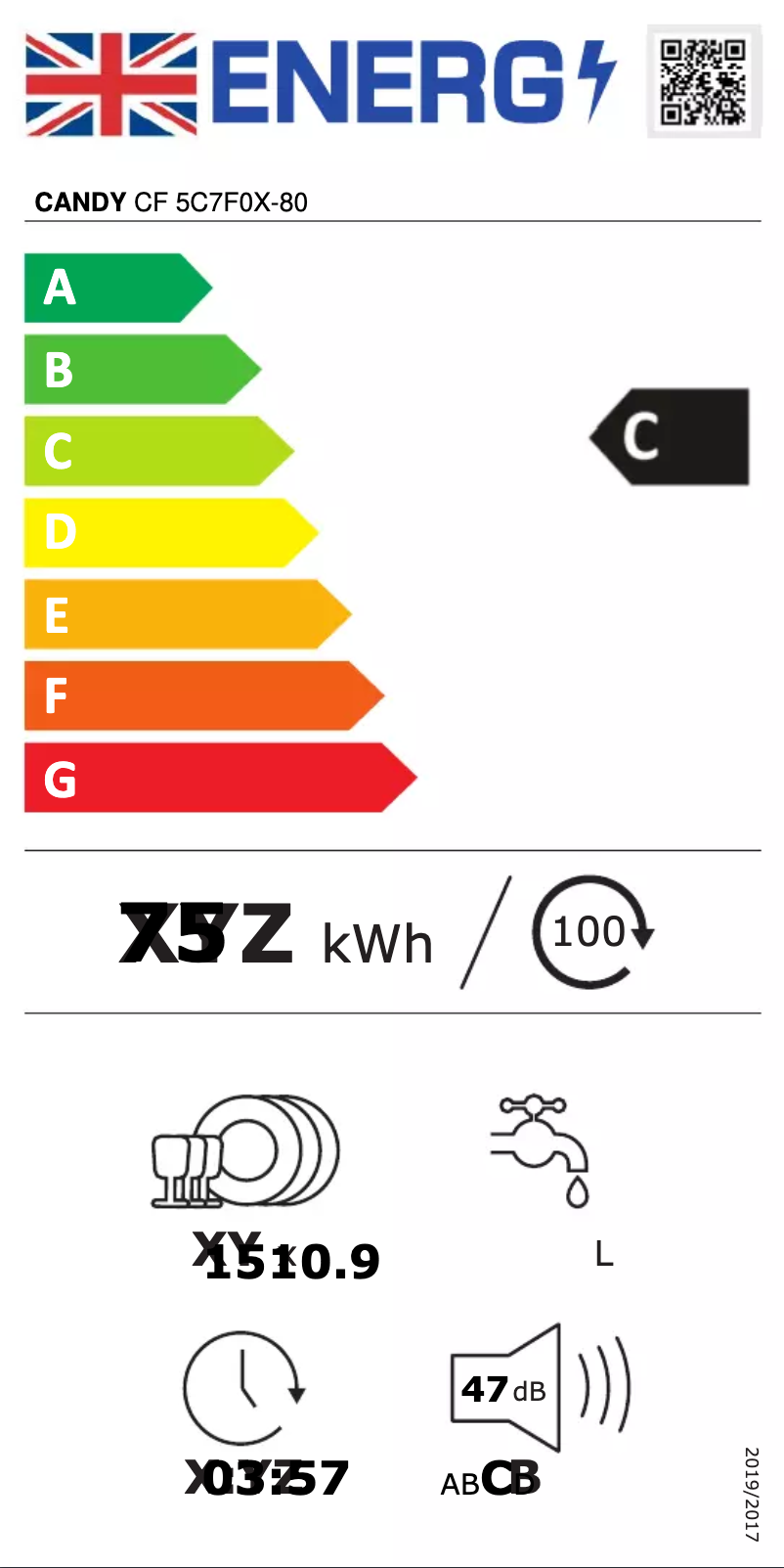 Page n°1 - Label énergétique Candy CF 5C7F0X-80