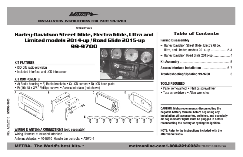 Page n°1 - Manuel utilisateur Metra 99-9700