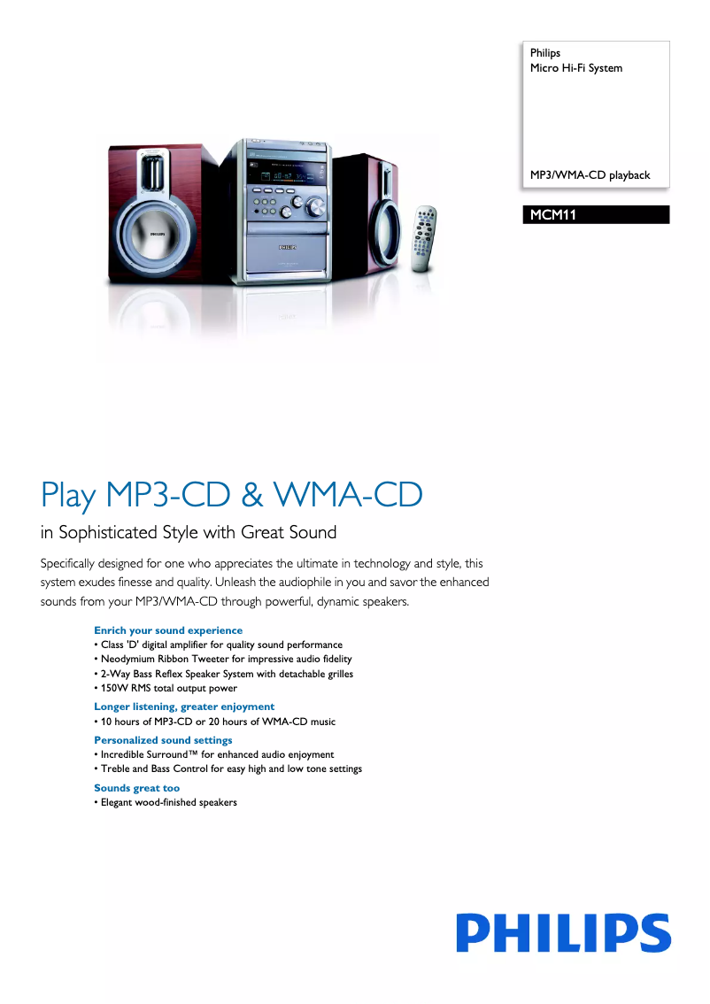 Página 1 del manual Folleto Philips MCM11