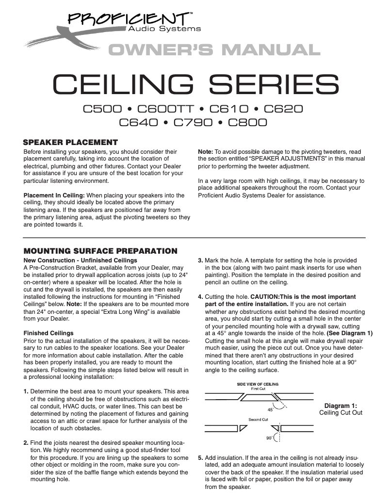 Page 1 de la notice Manuel utilisateur Proficient Ceiling C640