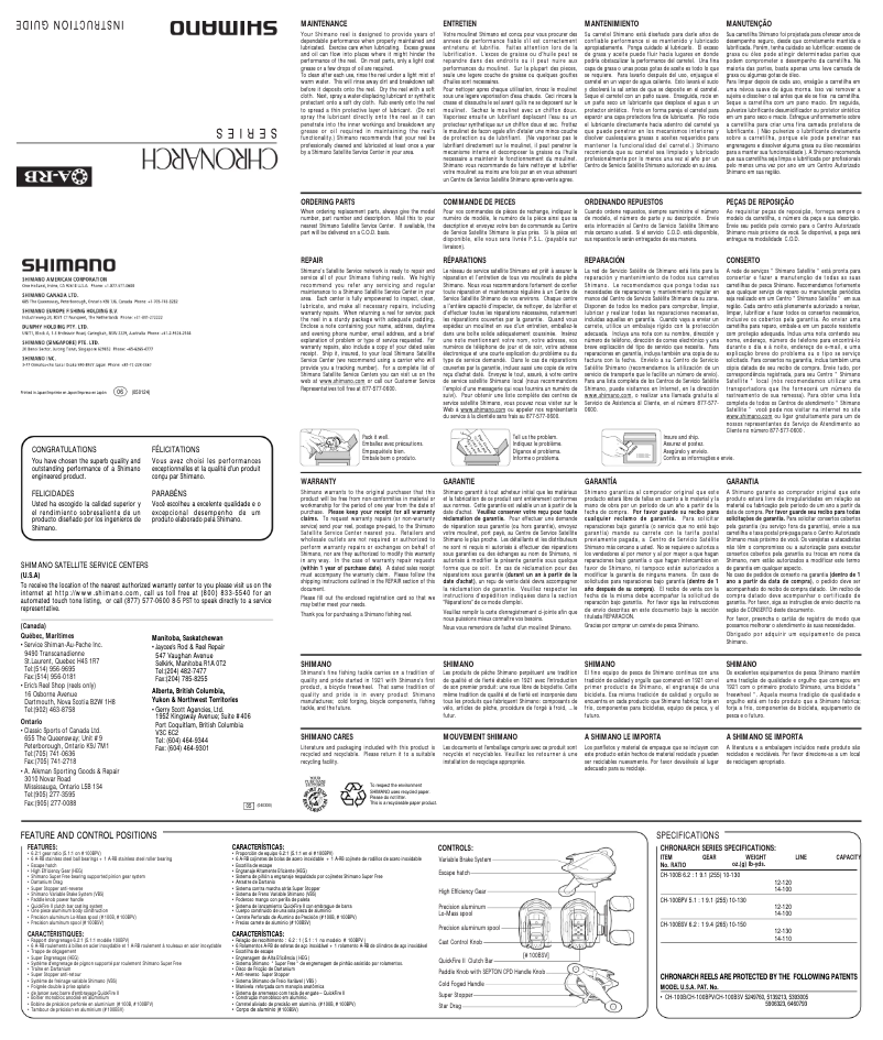 Page 1 de la notice Manuel utilisateur Shimano Chronarch 100BPV