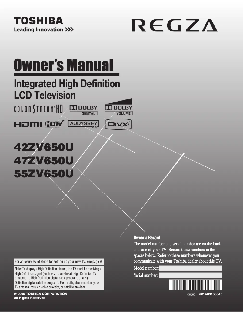 Page n°1 - Manuel utilisateur Toshiba Regza 42ZV650U