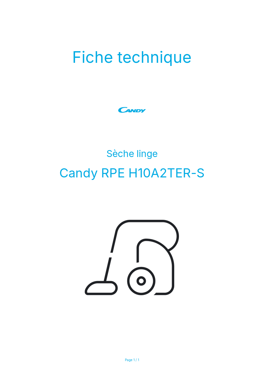Page n°1 - Fiche technique Candy RPE H10A2TER-S
