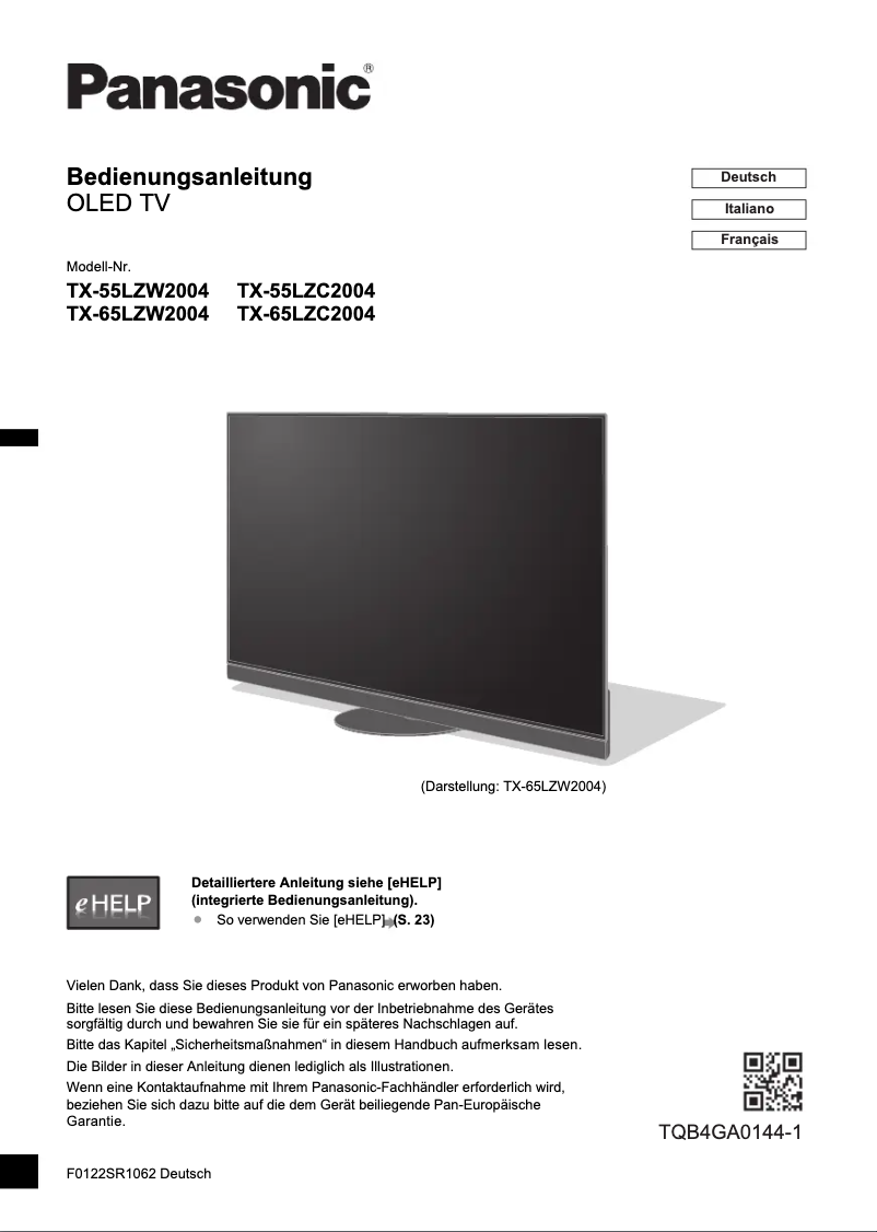 Page 1 de la notice Manuel utilisateur Panasonic TX-55LZC2004