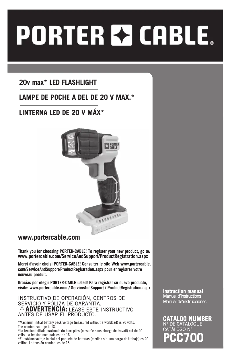 Page 1 de la notice Manuel utilisateur Porter-Cable PCC700
