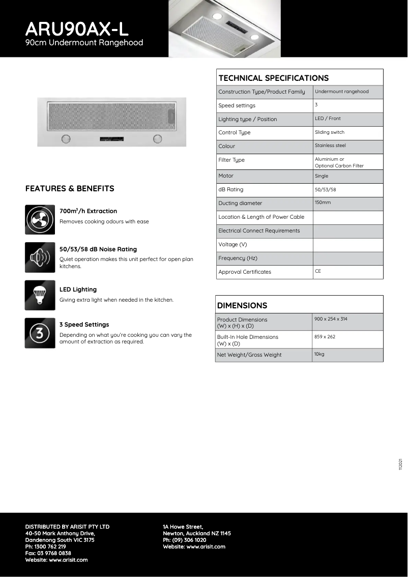 Page n°1 - Fiche technique Tisira ARU90AX-L