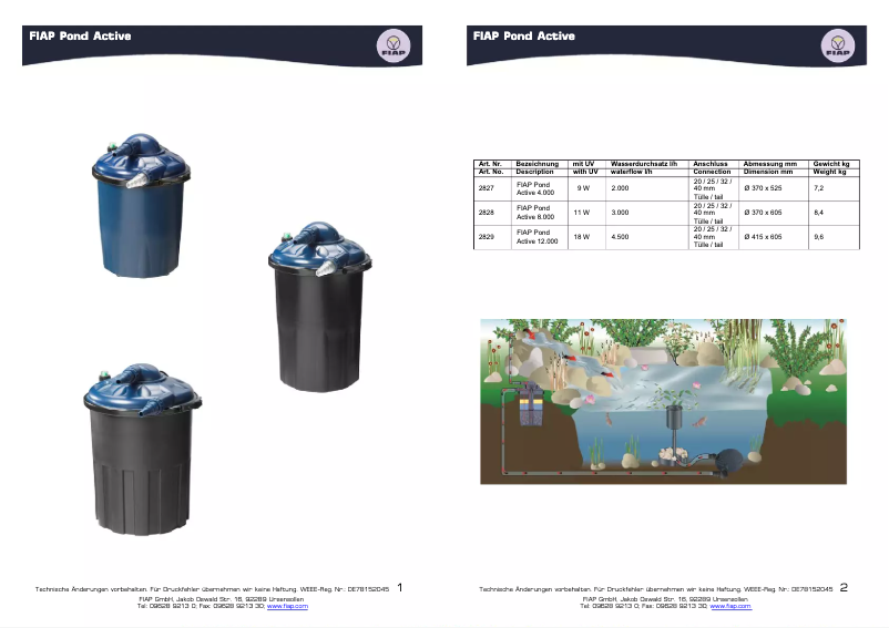 Page n°1 - Manuel utilisateur Fiap Pond Active 4.000