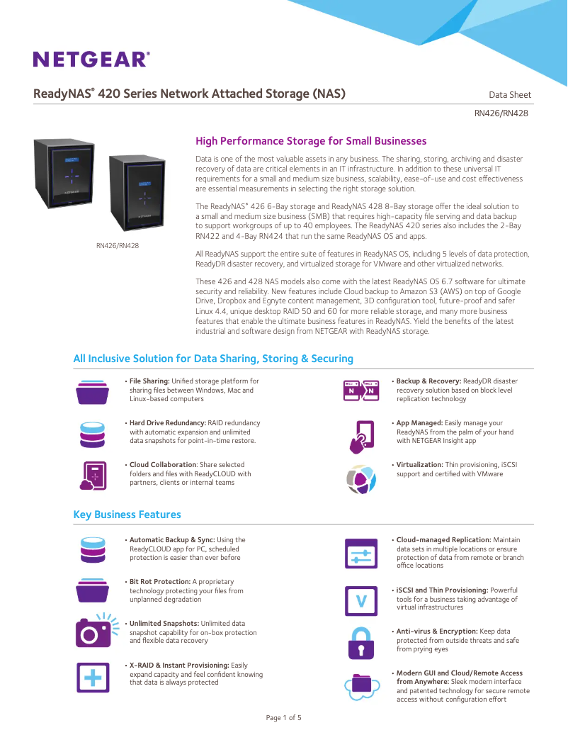 Image de la première page du manuel de l'appareil ReadyNas RN428