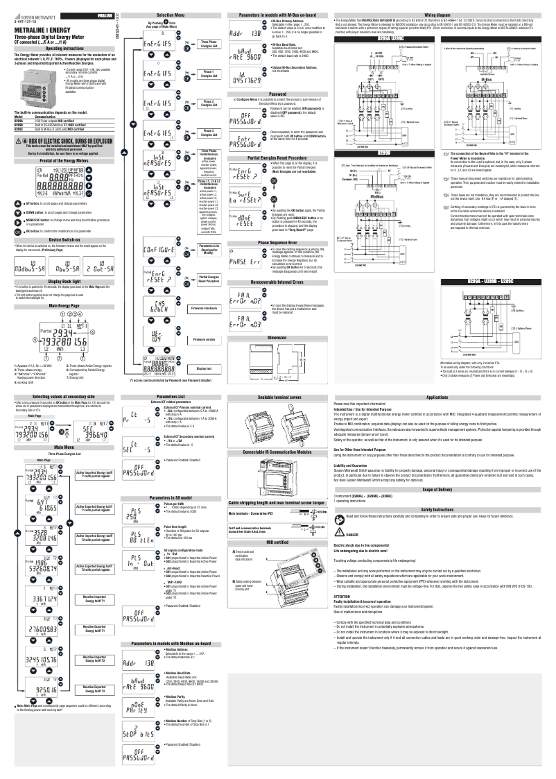 Page 1 de la notice Manuel utilisateur Gossen Metrawatt METRALINE ENERGY U289 CT