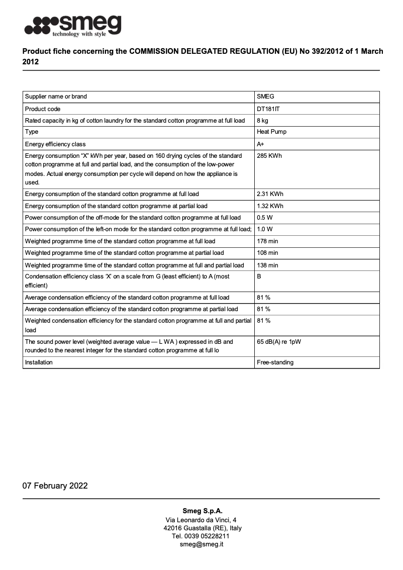 Page 1 de la notice Brochure Smeg DT181IT