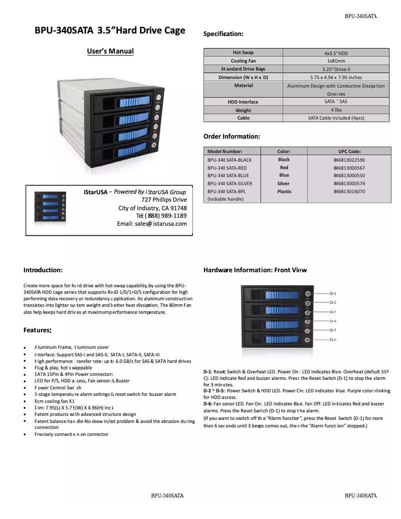 Page n°1 - Manuel utilisateur iStarUSA BPU-340SATA-KL