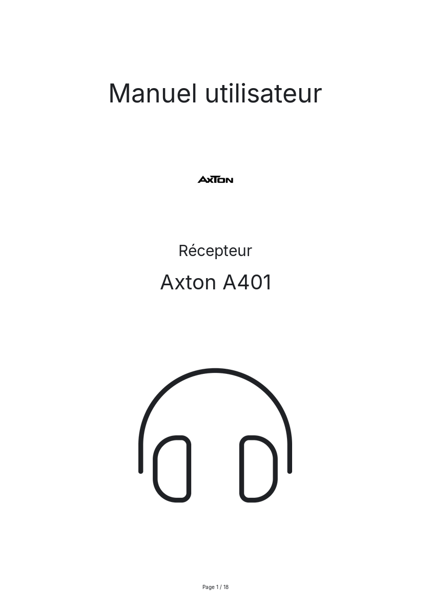 Page n°1 - Manuel utilisateur Axton A401