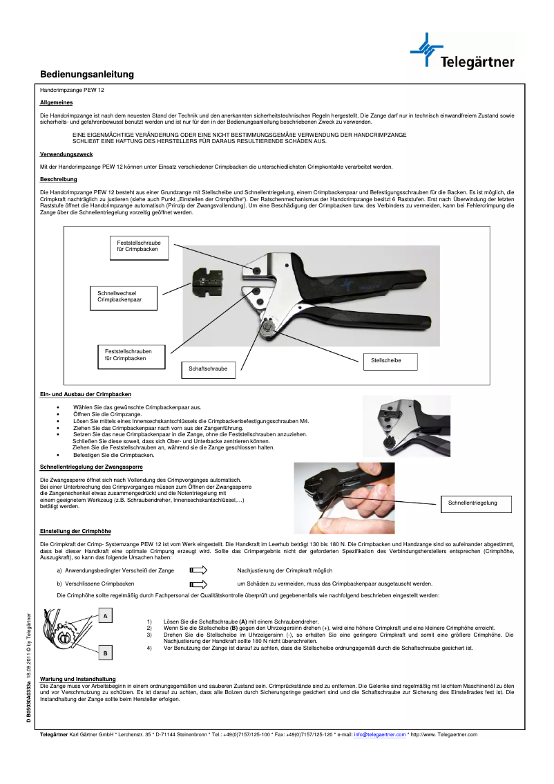 Page 1 de la notice Manuel utilisateur Telegärtner N00000A0017