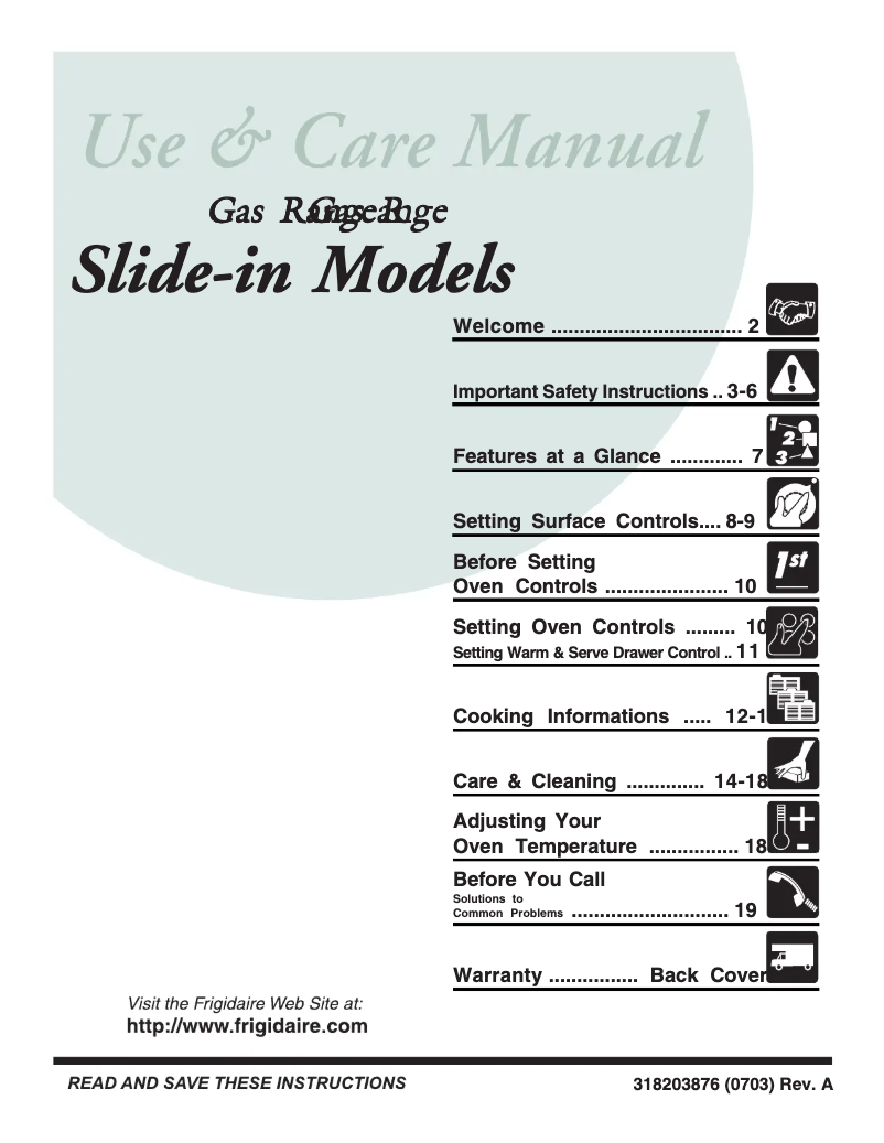 Page n°1 - Manuel utilisateur Frigidaire PLGS389EC