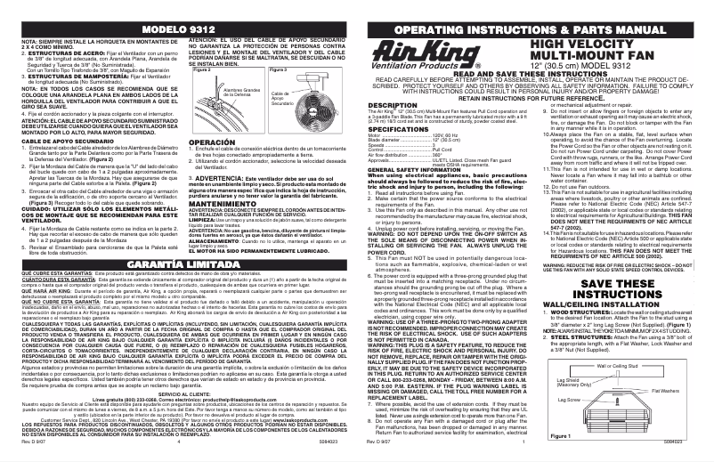 Page 1 de la notice Manuel utilisateur Air King 9312