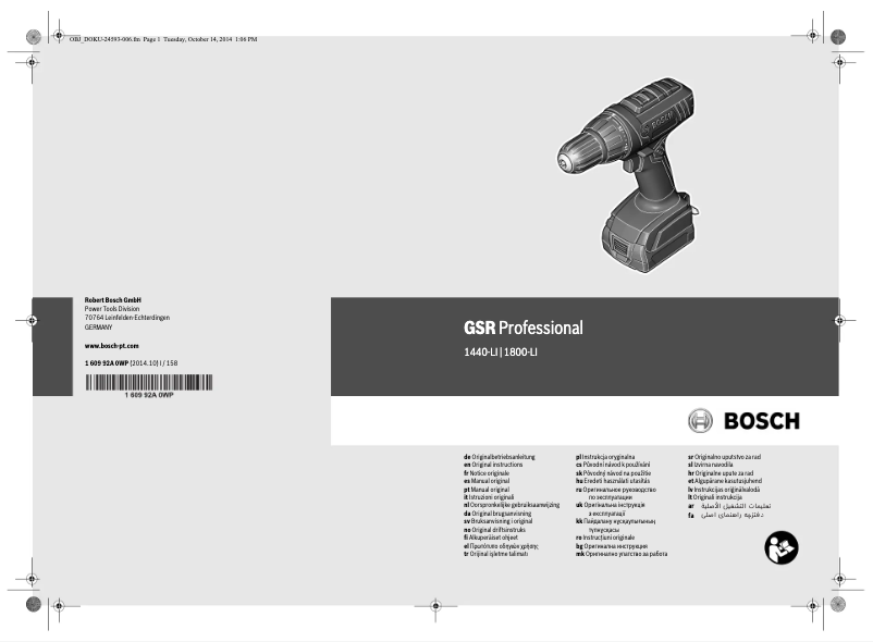 Page n°1 - Manuel utilisateur Bosch GSR 1800-LI