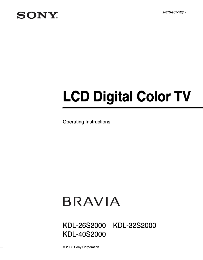 Image de la première page du manuel de l'appareil KDL-26S20