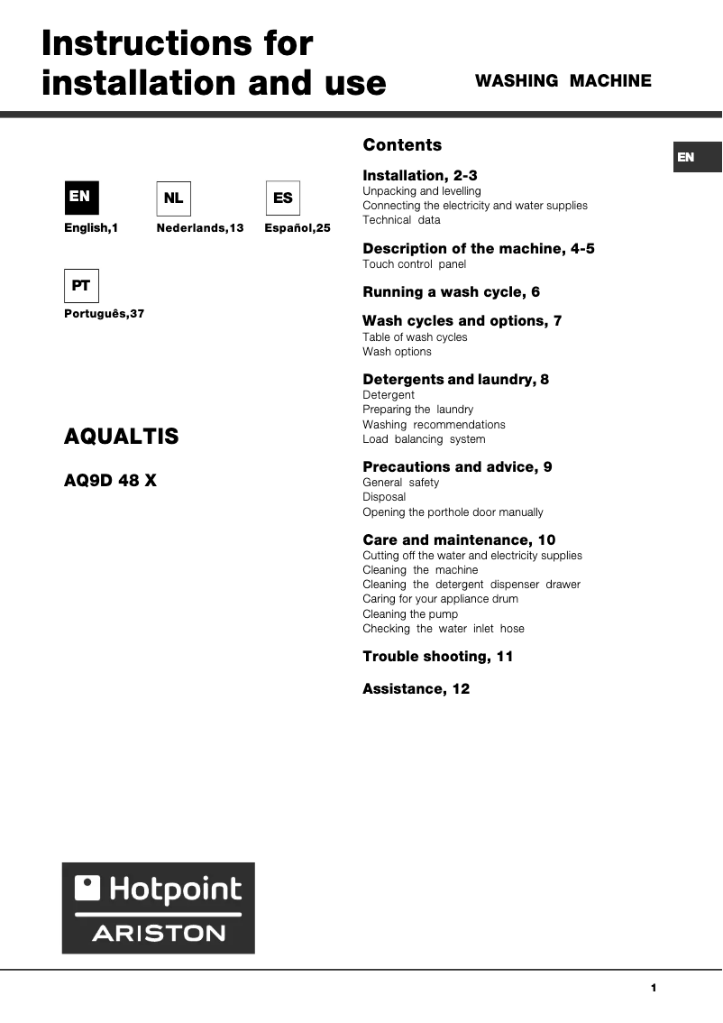 Image de la première page du manuel de l'appareil AQ9D48XEUA