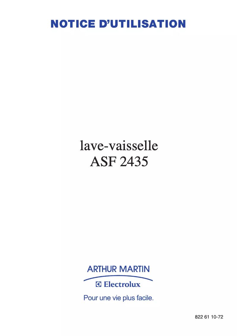 Page n°1 - Manuel utilisateur Arthur Martin-Electrolux ASF 2435
