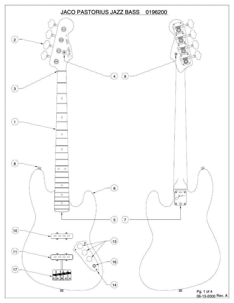 Page 1 de la notice Schéma de câblage Fender Jaco Pastorius Jazz Bass