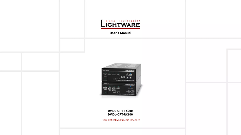 Page n°1 - Manuel utilisateur Lightware DVIDL-OPT-RX100