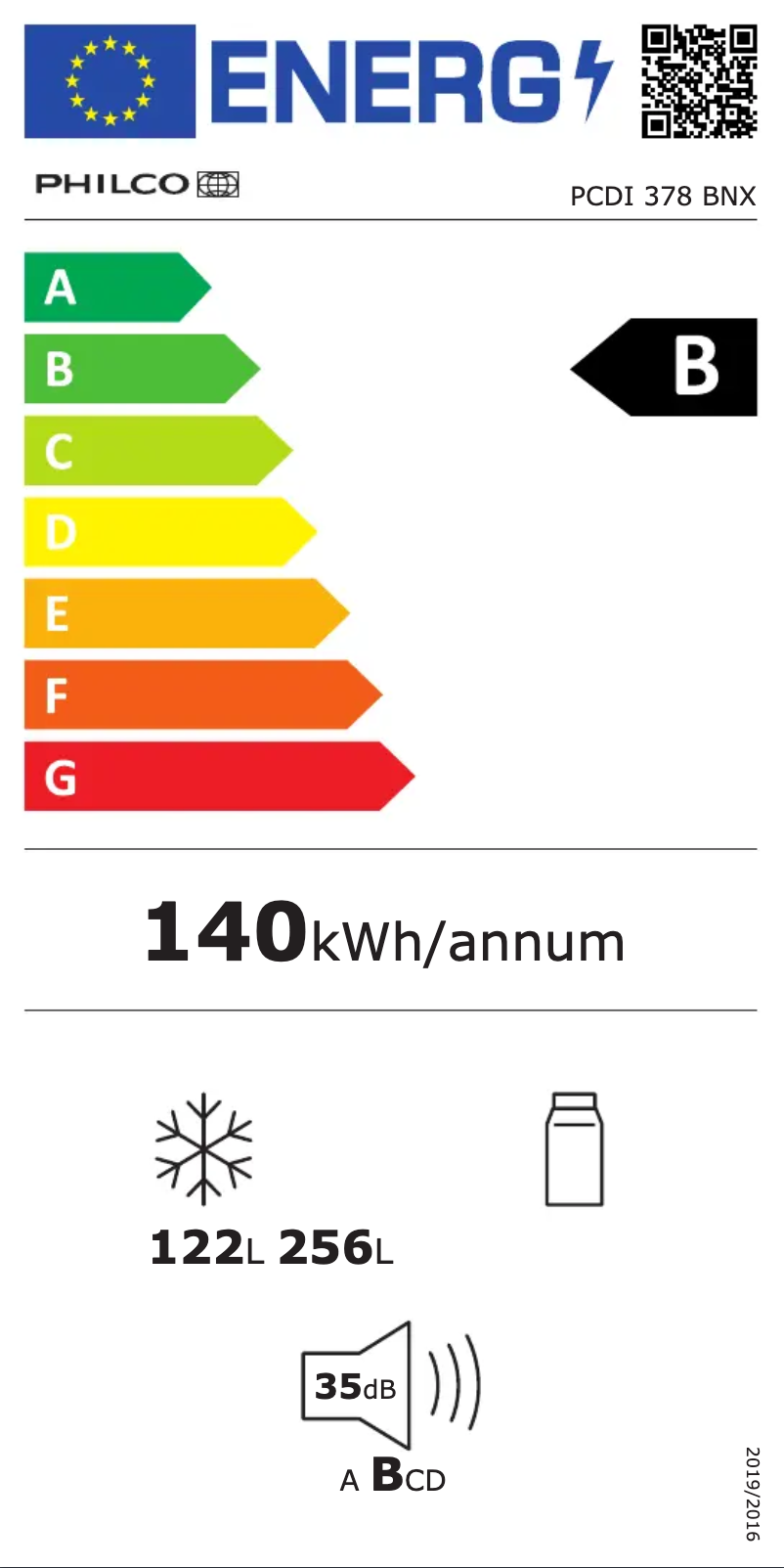 Page n°1 - Label énergétique Philco PCDI 378 BNX