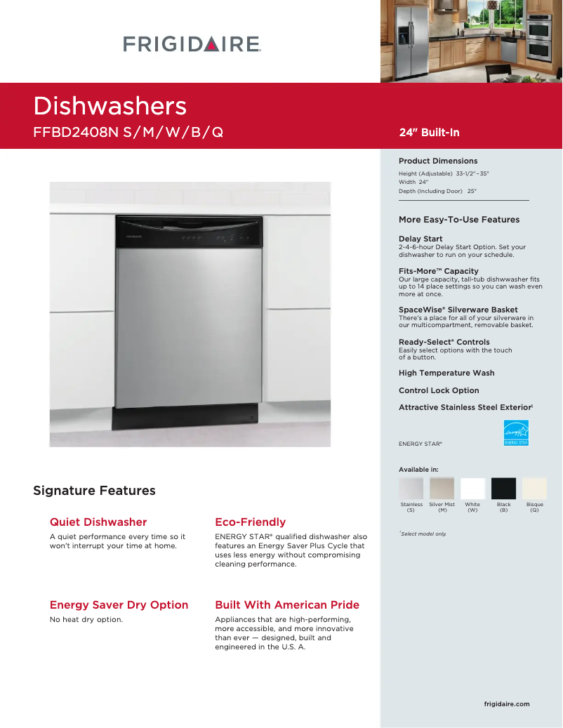 Page 1 de la notice Fiche technique Frigidaire FFBD2408NM