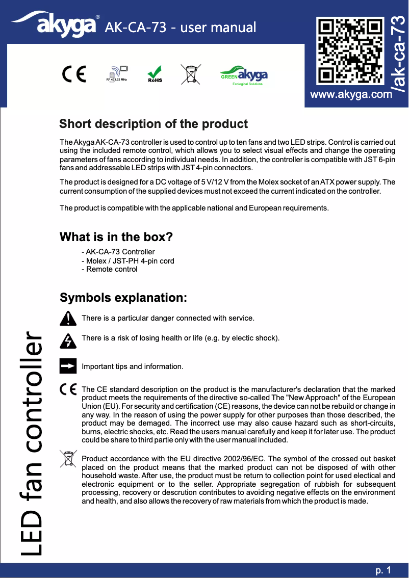 Image de la première page du manuel de l'appareil AK-CA-73
