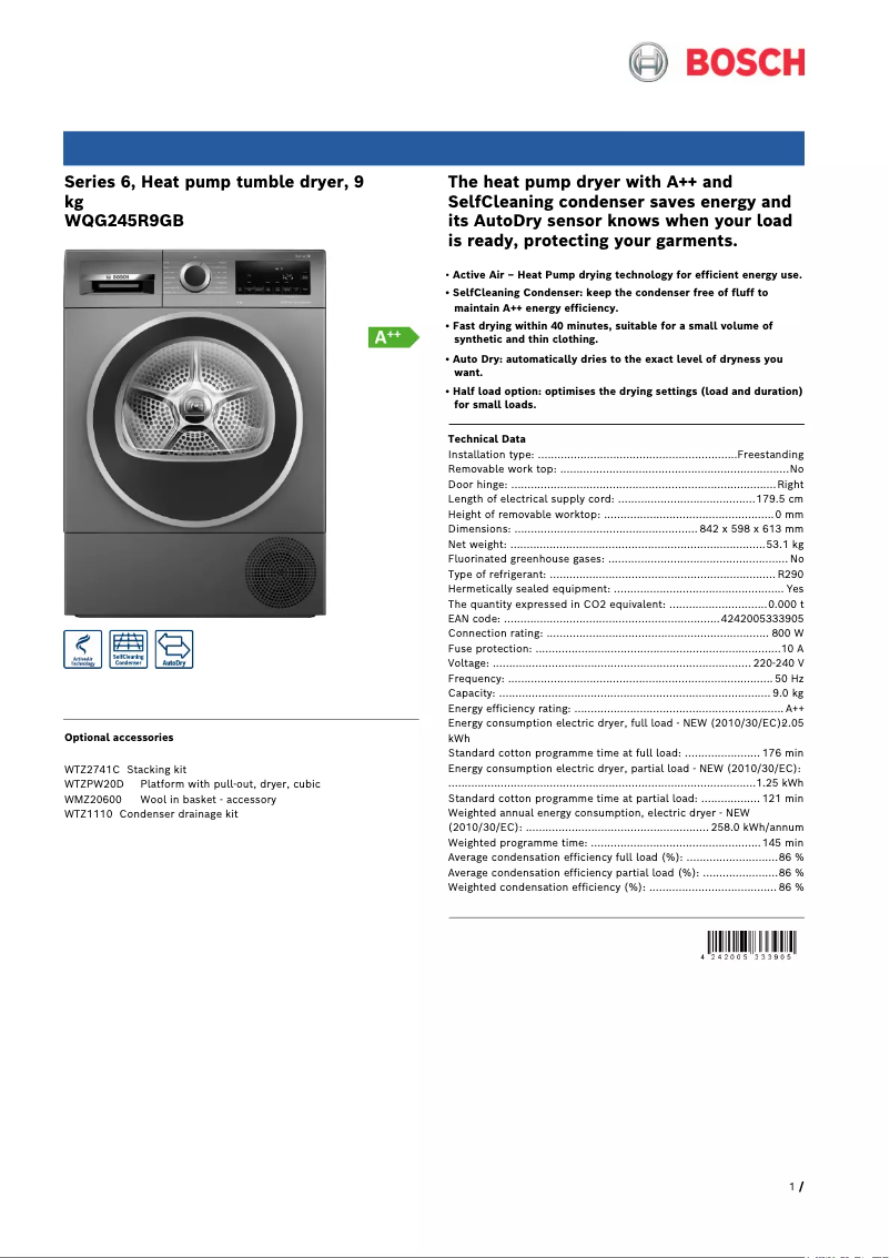 Image de la première page du manuel de l'appareil WQG245R9GB