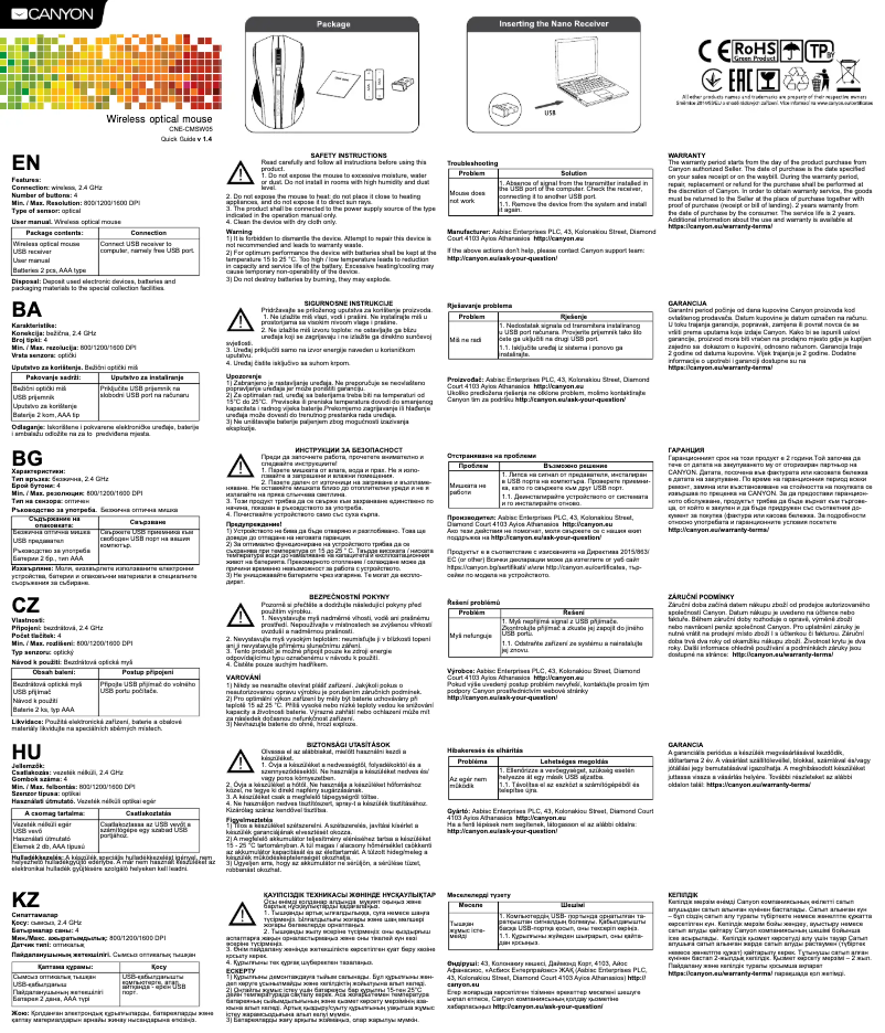 Page 1 de la notice Manuel utilisateur Canyon MW-5