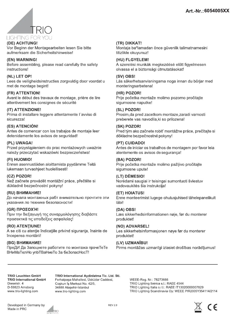 Page n°1 - Manuel utilisateur Trio Lighting Garda 605400501
