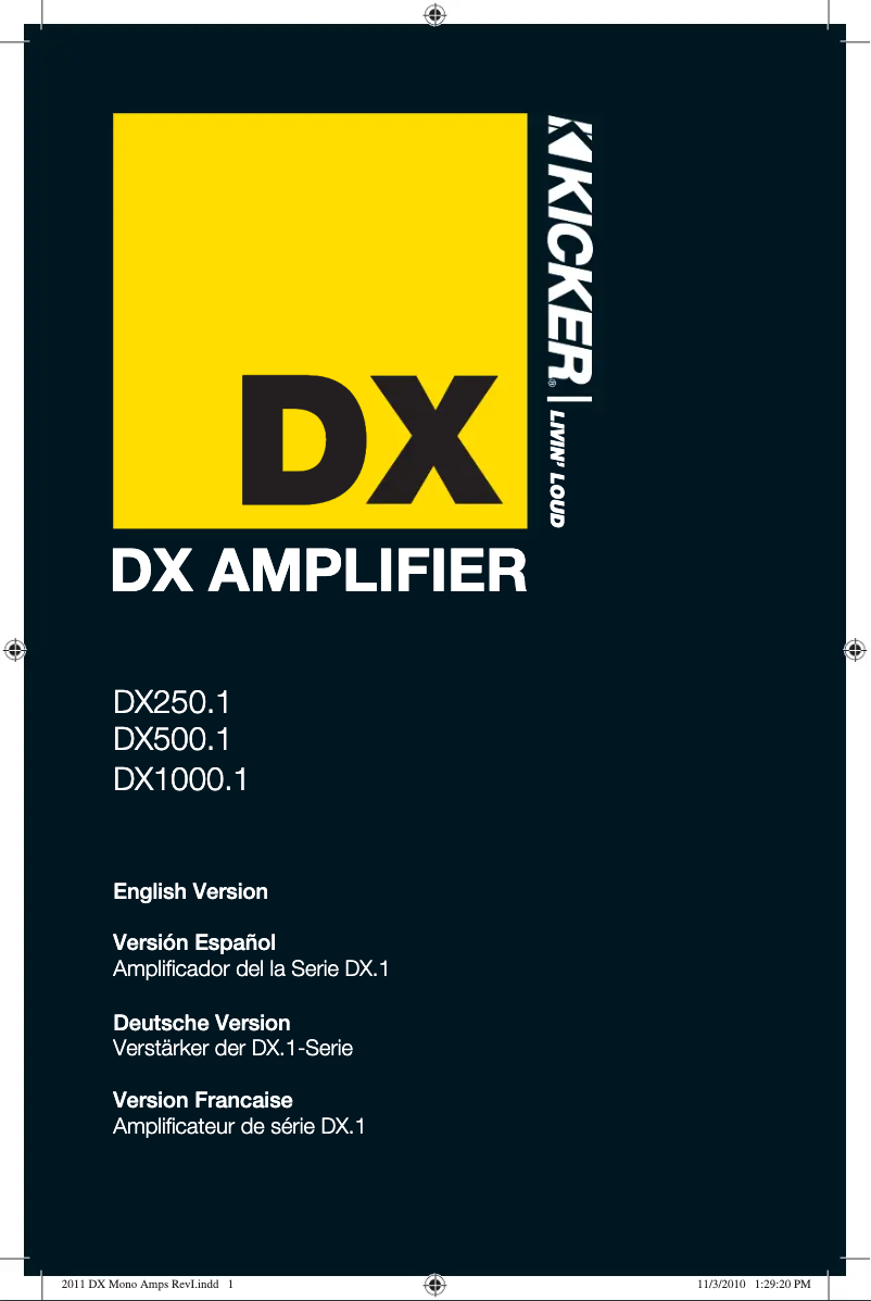 Page 1 de la notice Manuel utilisateur Kicker DX1000.1