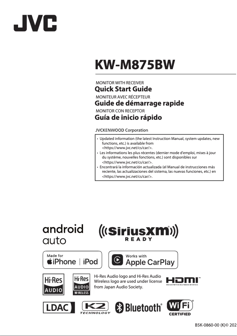 Page n°1 - Guide de démarrage rapide JVC KW-M875BW