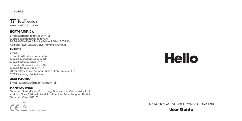 Image de la première page du manuel de l'appareil TT-EP01