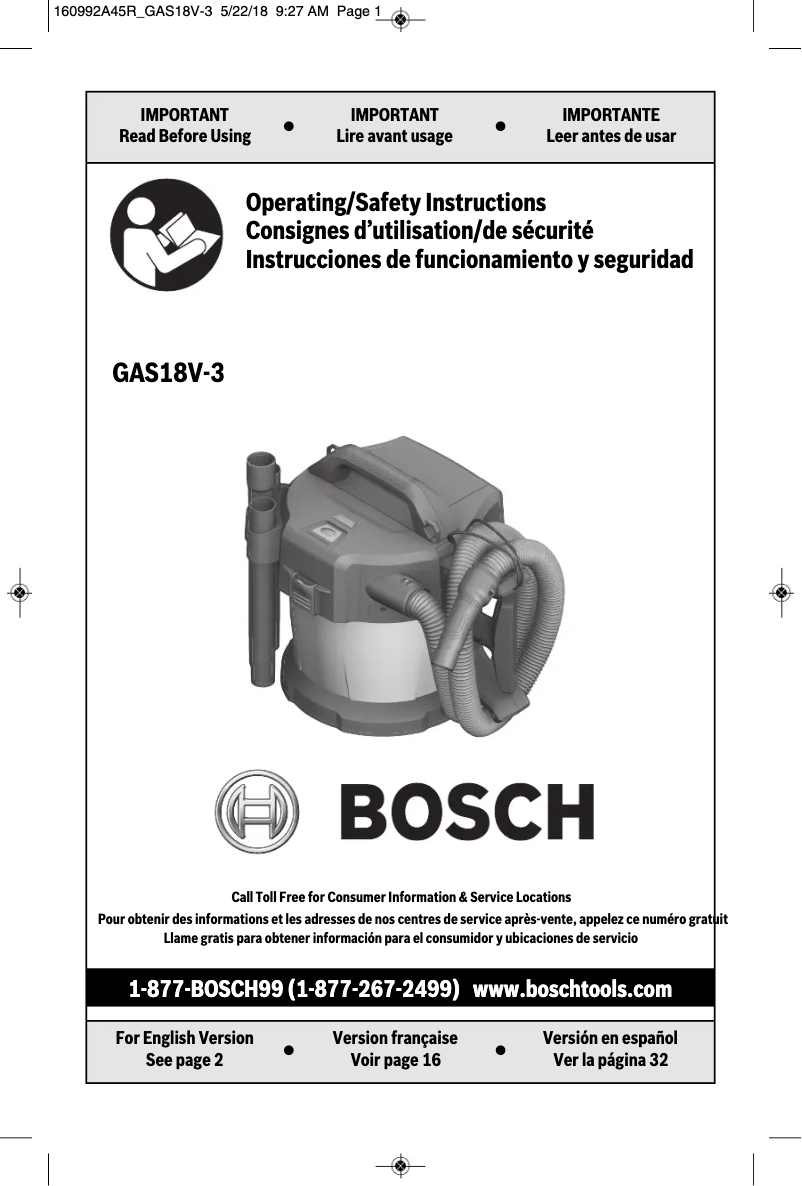Page 1 of the manual User Manual Bosch GAS18V-3N