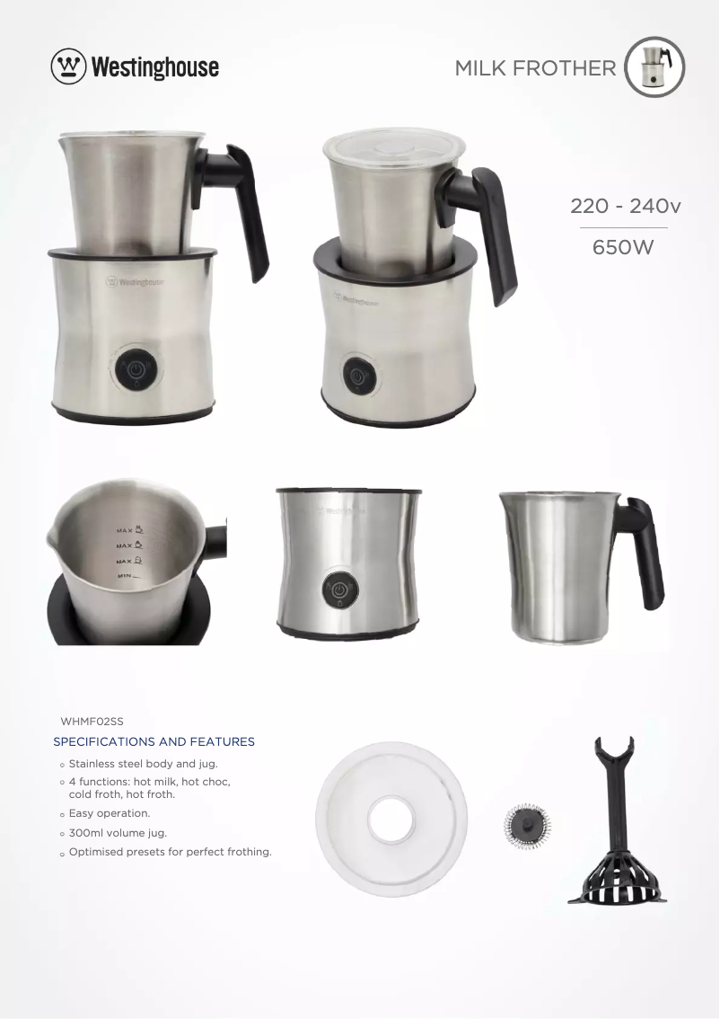 Page 1 de la notice Fiche technique Westinghouse WHMF02SS