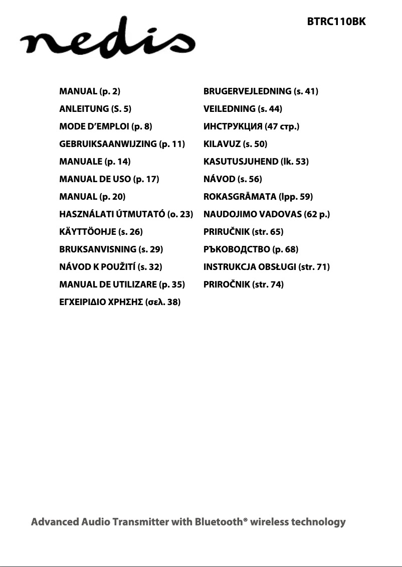 Page 1 de la notice Manuel utilisateur Nedis BTRC110BK