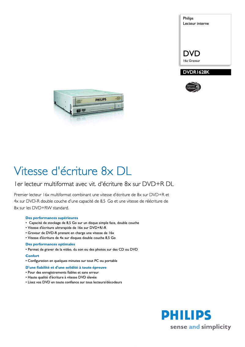 Page n°1 - Fiche technique Philips DVDR1628K