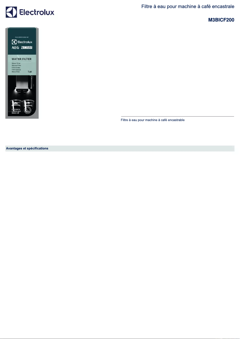 Página 1 del manual Ficha técnica AEG M3BICF200