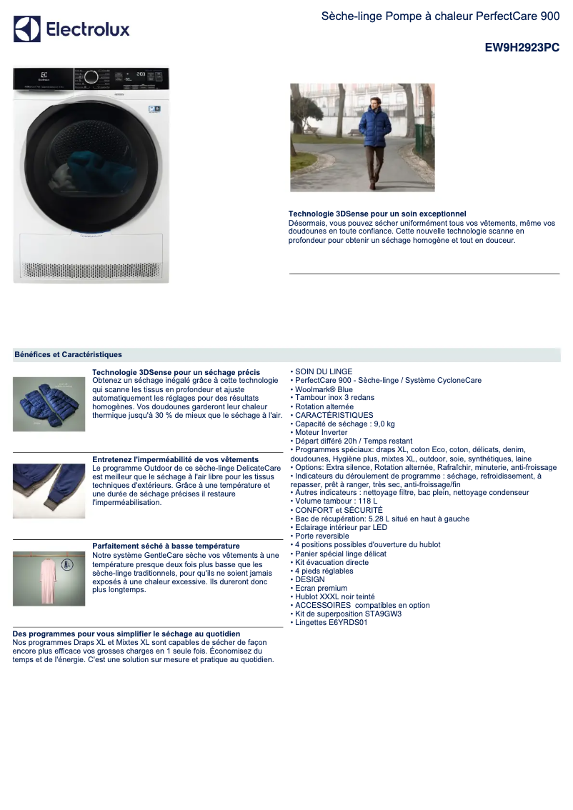 Page n°1 - Fiche technique Electrolux EW9H2923PC