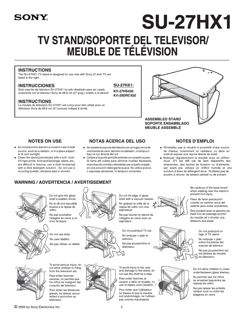 Page 1 de la notice Manuel utilisateur Sony KV-27HS420