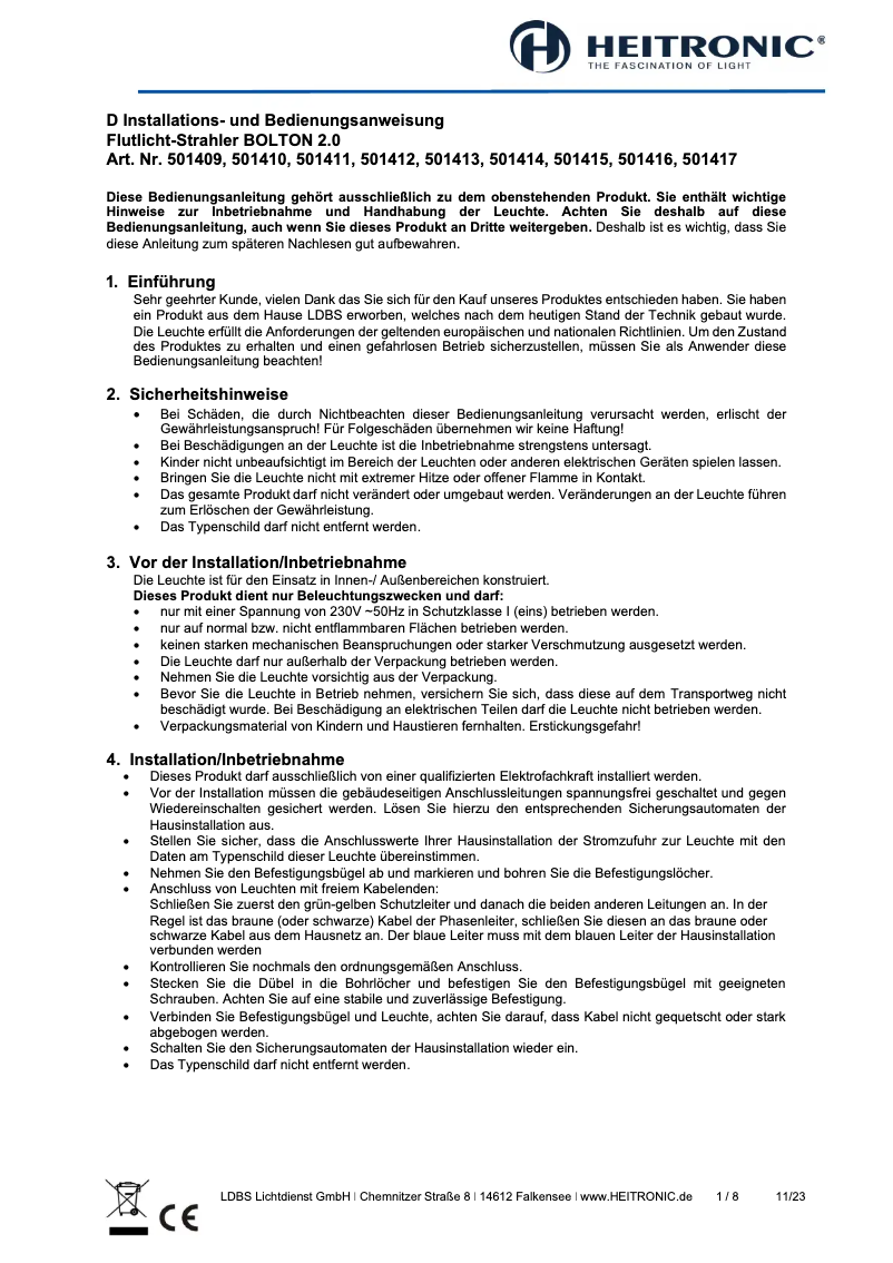 Page 1 de la notice Manuel utilisateur Heitronic BOLTON 2.0