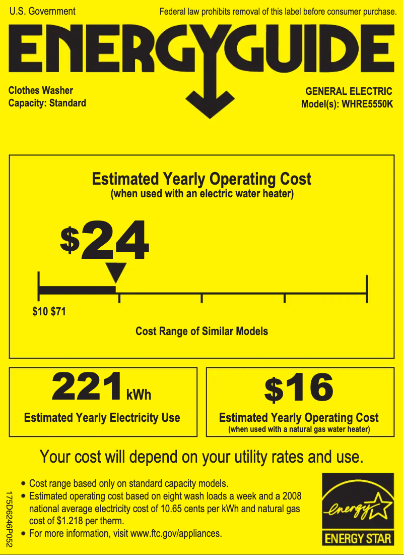 Page n°1 - Label énergétique GE WHRE5550KWW