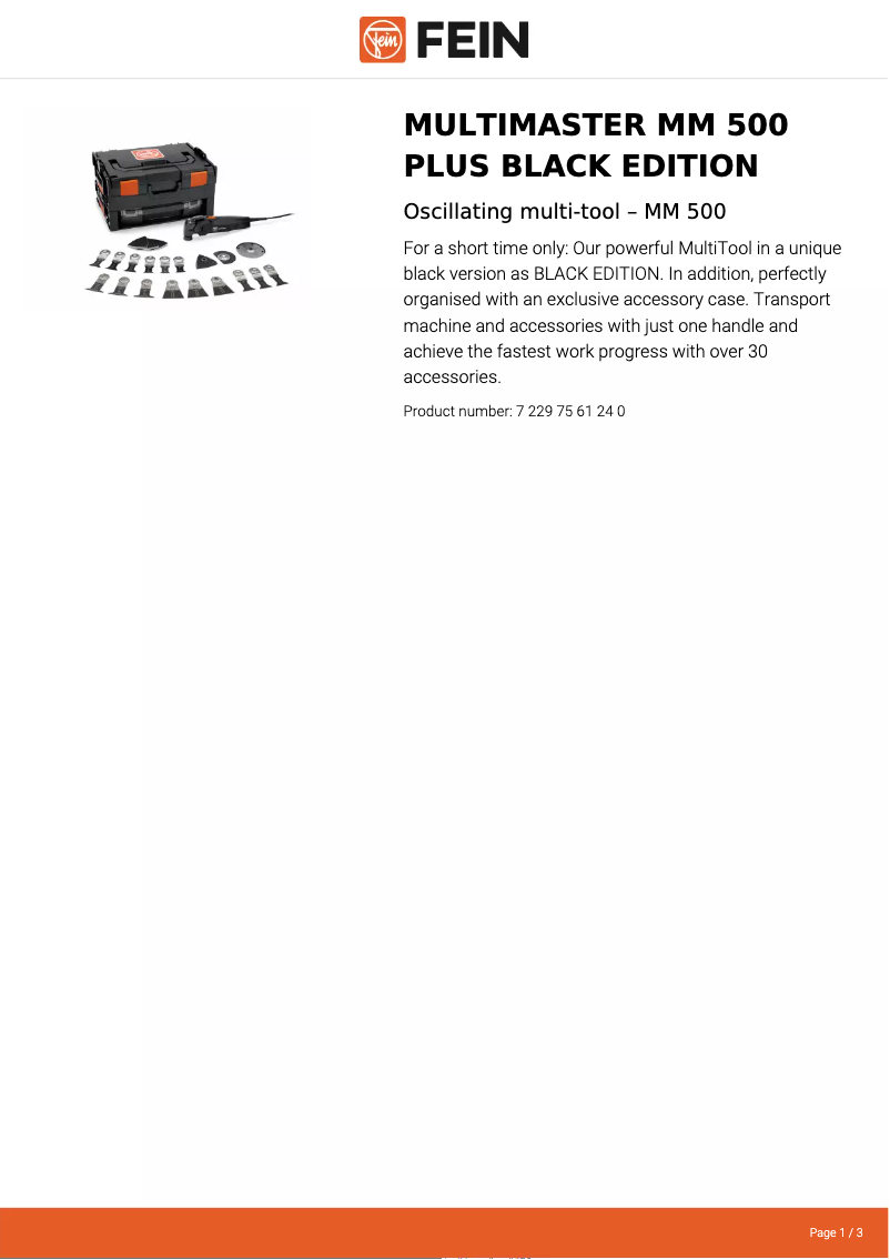 Page 1 de la notice Fiche technique Fein Multimaster MM 500 Plus